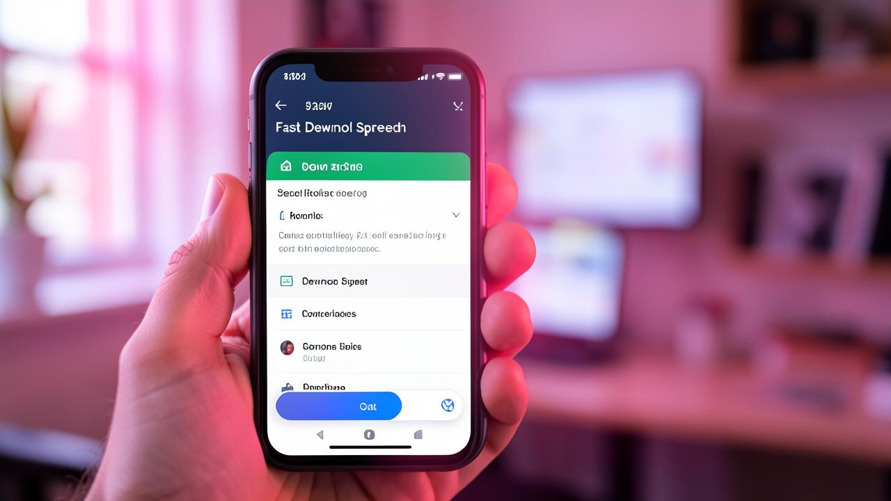 Экран смартфона с приложением для измерения скорости интернета в домашнем интерьере